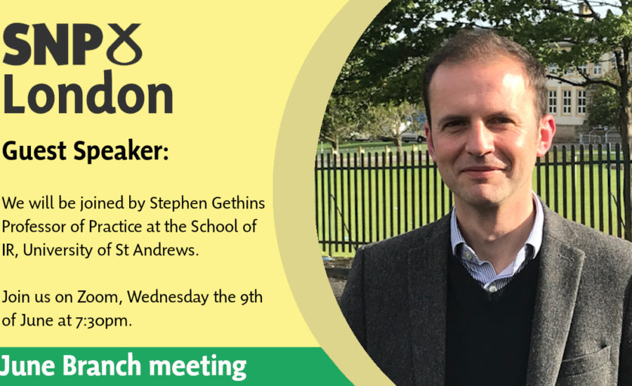 A photo of Stephen Gethins advertising a meeting on June 9 2021 at the London SNP Branch.